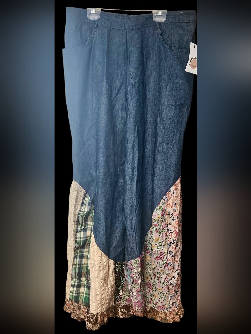 Young Threads "The Siobhan" Boho Denim Floral Patchwork Pants